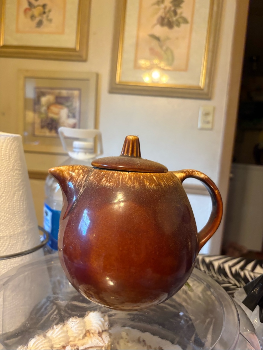 Rust Brown Ceramic Teapot with Lid. Brown Drip Hull Pottery